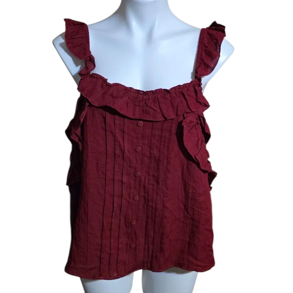 Universal Thread Ruffle Strap Tank Top Maroon Size L - Picture 2 of 12